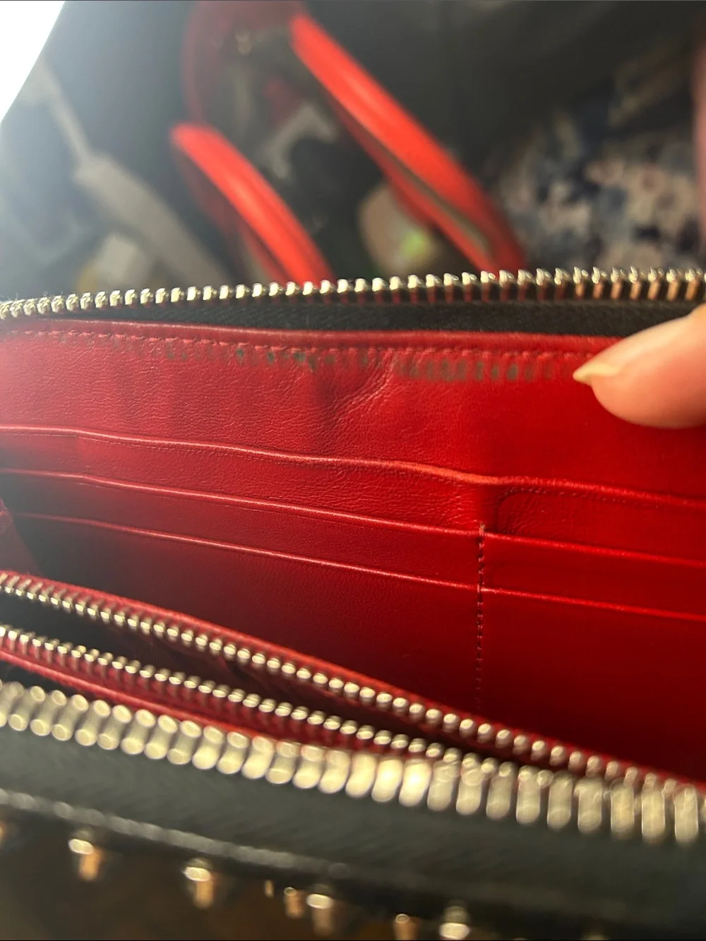 Prada Black Saffiano Leather Zip Wallet with Silver Studs